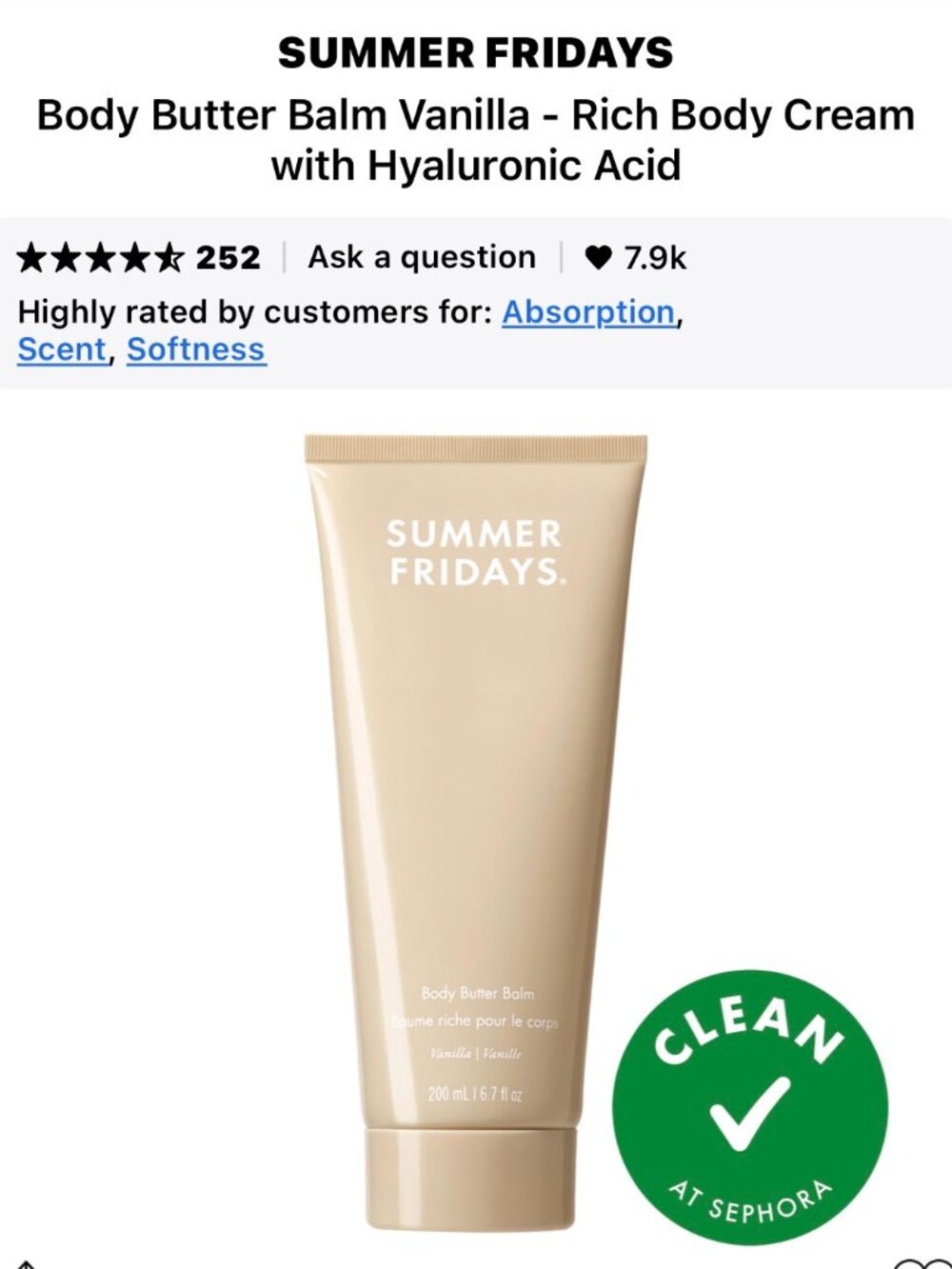 Summer Fridays Body Butter Balm Vanilla